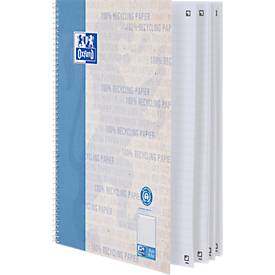Collegeblock Oxford Recycling, 80 Blatt, DIN A4+, 90 g/m², 4fach gelocht, Spiralbindung, OPTIK PAPER®, mikroperforiert, liniert, Rand links, blau
