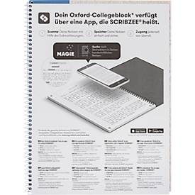 Collegeblock Oxford Recycling, 80 Blatt, DIN A4+, 90 g/m², 4fach gelocht, Spiralbindung, OPTIK PAPER®, mikroperforiert, liniert, Rand links, blau