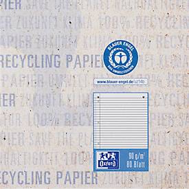 Collegeblock Oxford Recycling, 80 Blatt, DIN A4+, 90 g/m², 4fach gelocht, Spiralbindung, OPTIK PAPER®, mikroperforiert, liniert, Rand links, blau