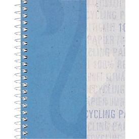 Collegeblock Oxford Recycling, 80 Blatt, DIN A4+, 90 g/m², 4fach gelocht, Spiralbindung, OPTIK PAPER®, mikroperforiert, liniert, Rand links, blau