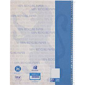 Collegeblock Oxford Recycling, 80 Blatt, DIN A4+, 90 g/m², 4fach gelocht, Spiralbindung, OPTIK PAPER®, mikroperforiert, liniert, Rand links, blau