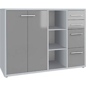 Combinaison Sideboard Player, 3 étagères, 4 tiroirs, 2 portes, l. 1557 mm, gris platine/gris