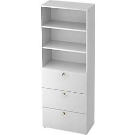 Combinatiekast TOPAS LINE, 6 dossierhoogtes, legbord en hangmap, wit/wit