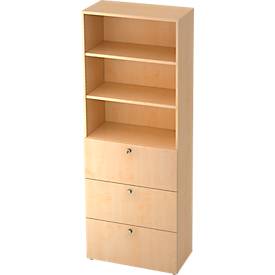 Combinatiekast TOPAS LINE, 6 dossierhoogtes, legbord en hangmappensysteem, decor ahorn/mapeldoorn
