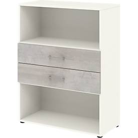 Combinatierek met 2 laden TEMPIO - van hout - B 800 x D 340 x H 1070 mm - wit/beton
