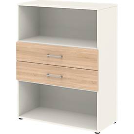 Combinatierek met 2 laden TEMPIO - van hout - B 800 x D 340 x H 1070 mm - wit/Sonoma eik