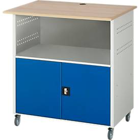 Computer-Station Typ 1023, Arbeitsplatte, Unterschrank, bis 200 kg, B 1100 x T 790 x H 1180 mm, Stahl/Holz, mobil
