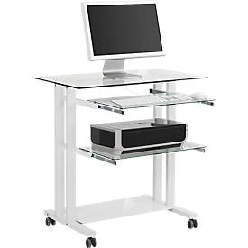 Image of Computertisch mit Rollen, Glasplatte, Metallgestell, 2 Auszüge, B 800 x T 510 x H 837 mm