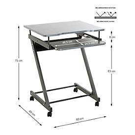 Computerwagen HAKU, 2 Ablageflächen, bis 15 kg, 4 Rollen, B 600 x T 490 x H 750 mm, Stahl/Holz, anthrazit
