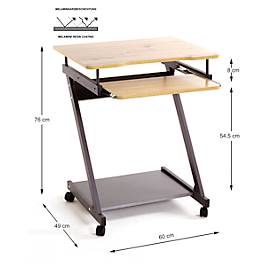 Computerwagen HAKU, 3 Ablageflächen, bis 15 kg, 4 Rollen, B 600 x T 490 x H 760 mm, Stahl/Holz, anthrazit/helles Eiche-Dekor
