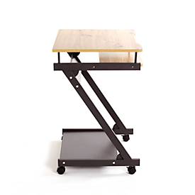 Computerwagen HAKU, 3 Ablageflächen, bis 15 kg, 4 Rollen, B 600 x T 490 x H 760 mm, Stahl/Holz, anthrazit/helles Eiche-Dekor