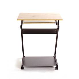 Computerwagen HAKU, 3 Ablageflächen, bis 15 kg, 4 Rollen, B 600 x T 490 x H 760 mm, Stahl/Holz, anthrazit/helles Eiche-Dekor