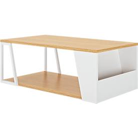 Couchtisch Albi, B 1000 x T 550 x H 360 mm, Metallgestell/Spannplatte mit Echtholzfurnier, Eiche hell/weiß lackiert