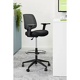 Counter Stuhl, mit Armlehnen, Fußstütze, höhenverstellbar, bis 110 kg, Stoffbezug, grau/schwarz