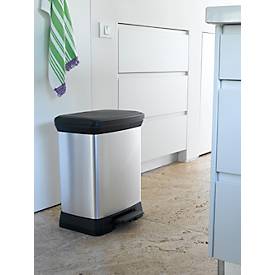 Curver Tritt-Mülleimer Decobin, 80 % Recycling-Kunststoff, Metalloptik, B 390 x T 290 x H 510 mm, 30 Liter, silber/schwarz
