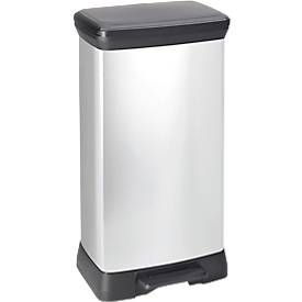 Curver Tritt-Mülleimer Decobin, 80 % Recycling-Kunststoff, Metalloptik, B 390 x T 290 x H 722 mm, 50 Liter, silber/schwarz