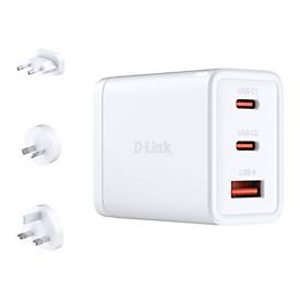 D-Link DCP-651 - Netzteil - GaN - 65 Watt - 5 A - PD 3.0, QC 4.0 - 3 Ausgabeanschlussstellen (2 x USB-C, USB Typ A)