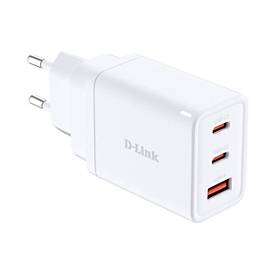 D-Link DCP-651 - Netzteil - GaN - 65 Watt - 5 A - PD 3.0, QC 4.0 - 3 Ausgabeanschlussstellen (2 x USB-C, USB Typ A)