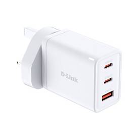 D-Link DCP-651 - Netzteil - GaN - 65 Watt - 5 A - PD 3.0, QC 4.0 - 3 Ausgabeanschlussstellen (2 x USB-C, USB Typ A)