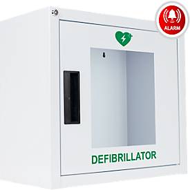 Defibrillator-& AED Wandkasten Medx5, für den Innenbereich, universell für alle Marken-Defibrillatoren, Drehverschluss, akustischer Alarm, mit Standortaufkleber, Metall, weiß