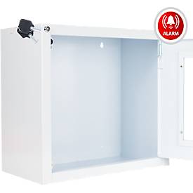 Defibrillator-& AED Wandkasten Medx5, für den Innenbereich, universell für alle Marken-Defibrillatoren, Drehverschluss, akustischer Alarm, mit Standortaufkleber, Metall, weiß