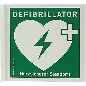 Defibrillator AED-Winkelschild, B 200 x H 200 mm, fluoreszierend