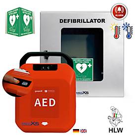 Defibrillator MedX5 HeartSave Y, für Innen/Außen, manuelle Schockabgabe, Sprachausgabe DE/EN, IP55, klimatisierter Wandkasten inkl. Alarm, mit HLW-Feedback-Sensor