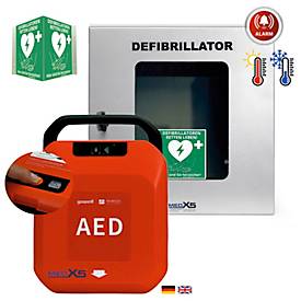 Defibrillator MedX5 HeartSave Y, für Innen/Außen, manuelle Schockabgabe, Sprachausgabe DE/EN, IP55, klimatisierter Wandkasten inkl. Alarm, ohne HLW-Feedback-Sensor