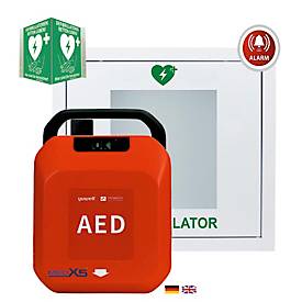 Defibrillator MedX5 HeartSave YA, automatische Schockabgabe, Sprachausgabe DE/EN, IP55, Metall-Wandkasten inkl. Alarm, ohne HLW-Feedback-Sensor