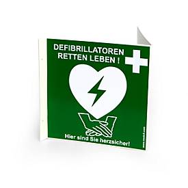 Image of Defibrillator Standort-Winkelschild, B 450 x H 200 mm, fluoreszierend