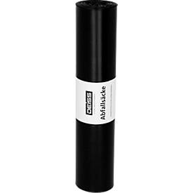 Deiss Abfallsäcke, 120 Liter, Recycling-LDPE, reißfest und vielseitig, B 700 x H 1100 mm, schwarz, 31 µm, 250 Stück