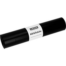 Deiss Abfallsäcke, 70 Liter, Recycling-LDPE, B 575 x H 1000 mm, schwarz, 250 Stück