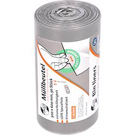Deiss FIRST PLUS Müllbeutel, mit Tragegriff, LDPE, 14 µm, grau, B 500 x H 600 mm, 30 Liter, 1800 Stück