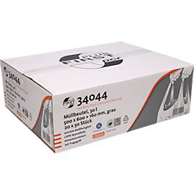 Deiss FIRST PLUS Müllbeutel, mit Tragegriff, LDPE, 14 µm, grau, B 500 x H 760 mm, 30 Liter, 1000 Stück