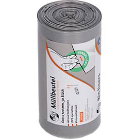 Deiss FIRST PLUS Müllbeutel, mit Tragegriff, LDPE, 14 µm, grau, B 600 x H 720 mm, 60 Liter, 1000 Stück