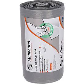 Deiss FIRST PLUS Müllbeutel, mit Tragegriff, LDPE, 14 µm, grau, B 630 x H 850 mm, 80 Liter, 300 Stück