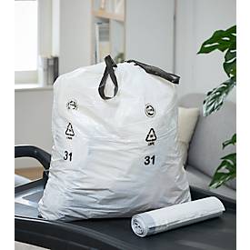 Deiss Müllbeutel, 35 l, mit Zugband, Stärke 28 µ, Recycling-LDPE, weiß, 20 Stück