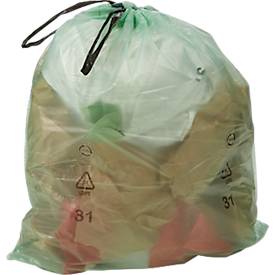 Deiss Müllbeutel, 60 l, mit Zugband, Stärke 30 µ, Recycling-LDPE, grün, 15 Stück
