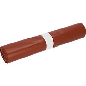 Deiss PREMIUM® Abfallsäcke, 70 Liter, Recycling-LDPE, robust und vielseitig, B 575 x H 1000 mm, braun, 250 Stück