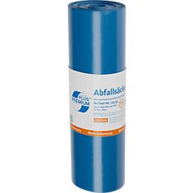 Deiss PREMIUM PLUS® Abfallsäcke, Recycling-LDPE, reißfest, B 575 x H 1000 mm, 70 liter, 31 µm, blau, 250 Stück
