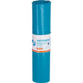 Deiss PREMIUM PLUS® Abfallsäcke, Recycling-LDPE, reißfest, B 700 x H 1100 mm, 120 liter, 34 µm, blau, 250 Stück