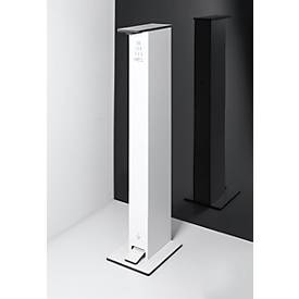 Desinfektionssäule, für alle Desinfektionsmittel, mit Fußpumpe & Staufach, abschließbar, H 1276 mm, HPL-Kompaktplatten, weiß