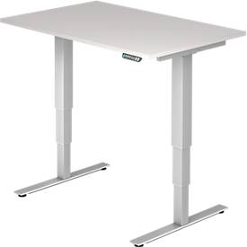 Desk ULM, electrically height-adjustable, rectangular, T-foot, W 1200 x D 800 x H 625-1275 mm, light grey/white aluminium + memory switch