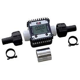 Digitaler Durchflusszähler K24 für CEMO mobile Tankanlagen für AdBlue®, Kunststoff, 6 - 100l/min, 1'AG, mit zwei Schlauchanschlussstücken und Muffe