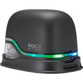 Digitaler Stempel COLOP e-mark®, 600 dpi, Micro-USB/WLAN, mit CMY Tintenpatrone, Druckkopf & Akku, schwarz