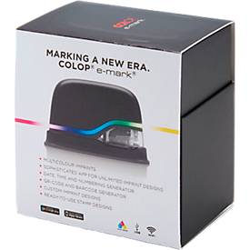 Digitaler Stempel COLOP e-mark®, 600 dpi, Micro-USB/WLAN, mit CMY Tintenpatrone, Druckkopf & Akku, schwarz