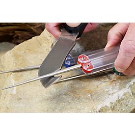 DMT Diamantschärfer DiaFold, für Wellenschliff-Messer, konisch, fein 25 µ, Sägezahnung, trocken & mit Wasser verwendbar, Klappgriffe, L 112,5 mm, rot