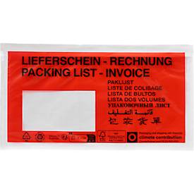 Documenthoesje leveringsbon/factuur, DIN lang, zelfklevend, PCR polyetheen, rood, 250 stuks