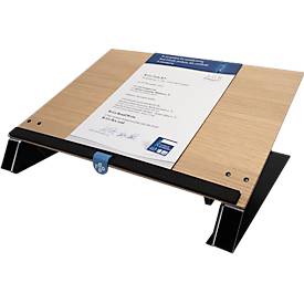 Dokumentenhalter R-Go Read2Write, ergonomisch, Lese- und Schreibfunktion, mit Handgelenkstütze, L 320 x B 460 x H 168 mm, Eichenholz und Aluminium