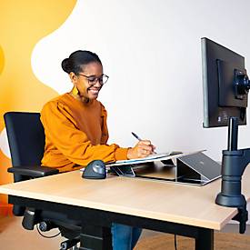 Dokumentenhalter R-Go Read2Write, ergonomisch, Lese- und Schreibfunktion, mit Handgelenkstütze, L 320 x B 460 x H 168 mm, Eichenholz und Aluminium